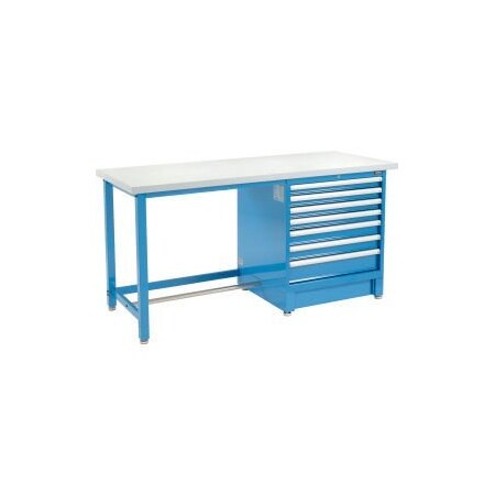 Global Equipment 72"Wx30"D Modular Workbench W/ 7 Drawers, Plastic Laminate Square Edge, Blue 711170